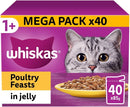 WHISKAS 1+ Adult Wet Cat Food Pouches - 40 x 85 g - Poultry Selection - Bulk Cat Food Megapack - 40 Jelly Pouches
