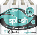 Splesh by Cusheen 3-ply Toilet Roll - Unscented (60 Pack) Soft, Quilted Bulk Toilet Rolls, Toilet Tissue and Loo Rolls – Eco-Friendly Toilet Paper Sustainably Crafted in The UK
