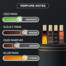 Bella Vita Luxury Long Lasting Perfume Gift Set for Man | 4x20ml | Gifts for Men | Woody, Citrusy, Oud, Premium Fragrance Scent | KLUB, OUD, CEO, G.O.A.T