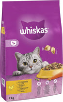 WHISKAS - 1+ Adult Dry Cat Food - 7kg - Biscuits Made with Chicken - Bulk Cat Food Bag