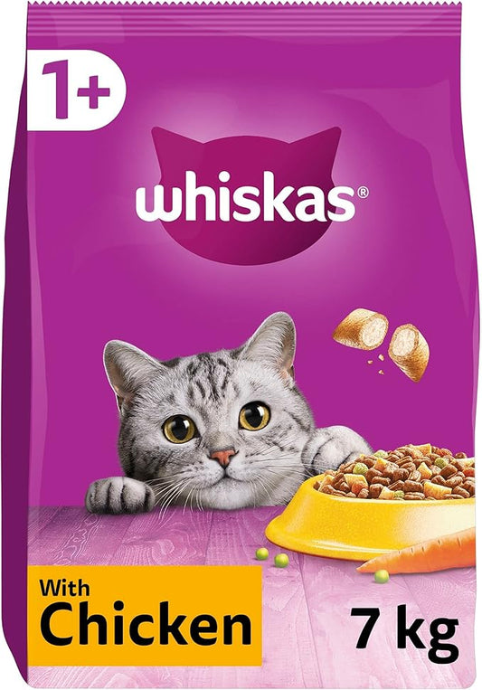 Whiskas 1+ Adult Dry Cat Food | Chicken Flavor | 7kg Bulk Bag