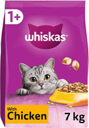 WHISKAS - 1+ Adult Dry Cat Food - 7kg - Biscuits Made with Chicken - Bulk Cat Food Bag