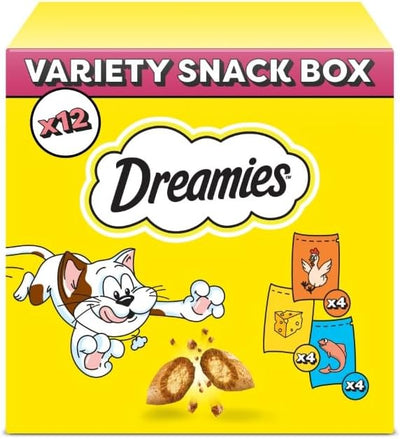 DREAMIES - Cat Treats - 12 x 60g - Multipack Biscuits - Variety Snack Box - 12 Pouches