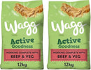 Wagg Active Goodness Complete Dry Adult Dog Food Beef & Veg 12kg - For All Active Working Dog Breeds (Pack of 2)