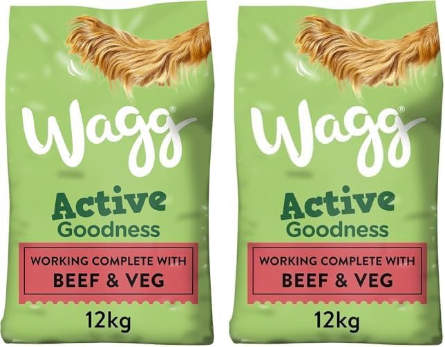 Wagg Active Goodness Complete Dry Adult Dog Food Beef & Veg 12kg - For All Active Working Dog Breeds (Pack of 2)