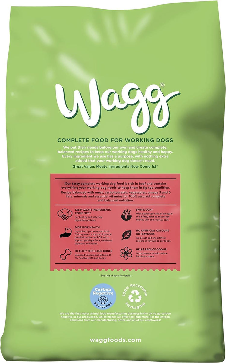 Wagg Active Goodness Complete Dry Adult Dog Food Beef & Veg 12kg - For All Active Working Dog Breeds (Pack of 2)