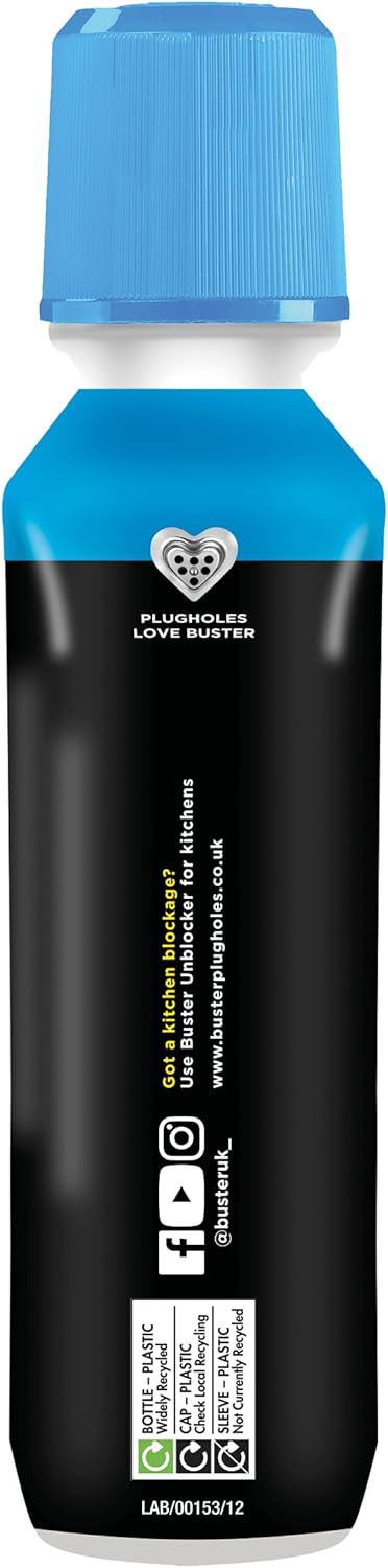 Buster Bathroom Drain Unblocker 300ml, Pack of 2 – Sink Unblocker Removes Hair & Sludge in Showers, Baths & Sinks. Fast-Acting Shower Drain Unblocker Clears Blockages & Slow-Draining Water