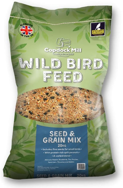 Copdock Mill Wild Bird Seed & Grain Mix 20kg Bag All Year Round High Energy Wild Bird Food 100% Natural Ingredients Including Sunflower Seeds and Peanuts