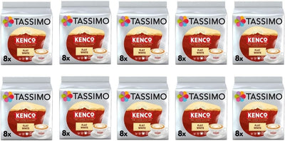 Tassimo Kenco Flat White Coffee Pods - 10 Packs (Total 80 Flat White Milky Coffee Drinks)
