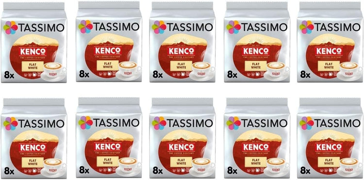 Tassimo Kenco Flat White Coffee Pods - 10 Packs (Total 80 Flat White Milky Coffee Drinks)