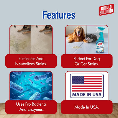 Simple Solution Extreme Dog Stain and Odour Remover, Enzymatic Cleaner with 3X Pro-Bacteria Cleaning Power - 500ml