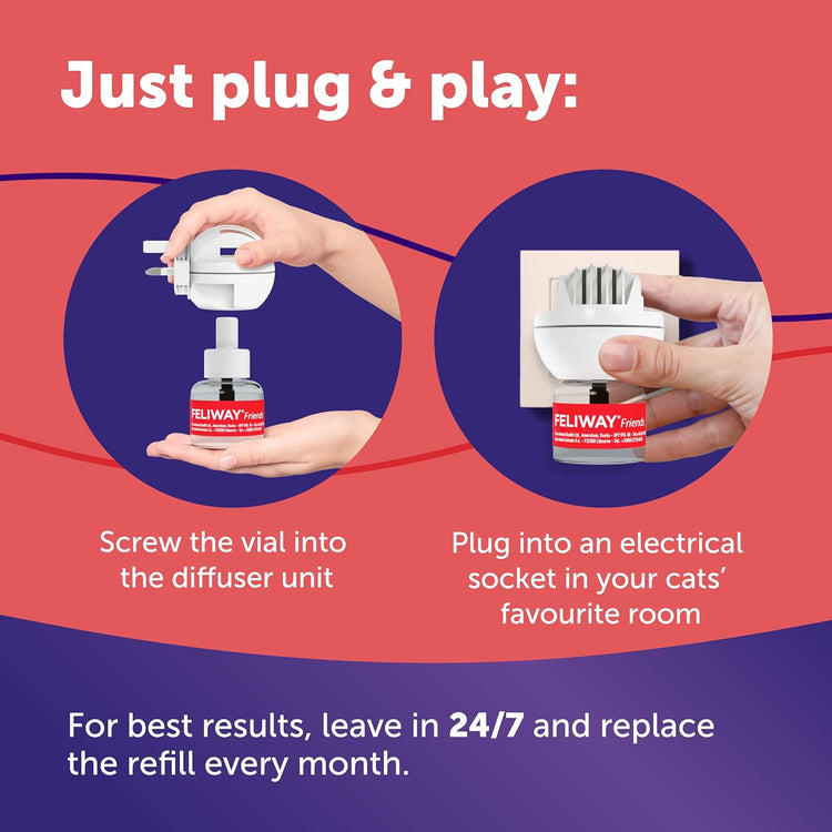 FELIWAY Friends 30 Day Cat Calming Plug In Pheromone Diffuser Starter Kit, 48ml - Helps create harmony and resolve conflict in multi cat households, Veterinary Recommended, Clinically Proven