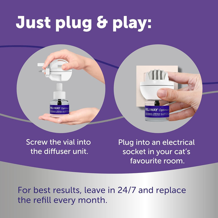 FELIWAY Optimum 30 Day Cat Calming Odourless Refill for Pheromone Diffuser, 48ml - Helps Solve Signs of Stress in Cats & Kittens, Veterinary Recommended, Drug-free, Clinically Proven