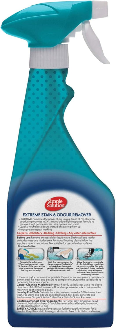 Simple Solution Extreme Dog Stain and Odour Remover, Enzymatic Cleaner with 3X Pro-Bacteria Cleaning Power - 500ml