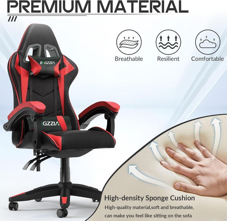 Ergonomic Gaming Chair with Adjustable Height, Reclining Feature, Headrest, and Lumbar Support for Adults (Basics, Red)