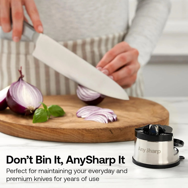 AnySharp Knife Sharpener, Hands-Free Safety, PowerGrip Suction, Safely Sharpens All Kitchen Knives, Ideal for Hardened Steel