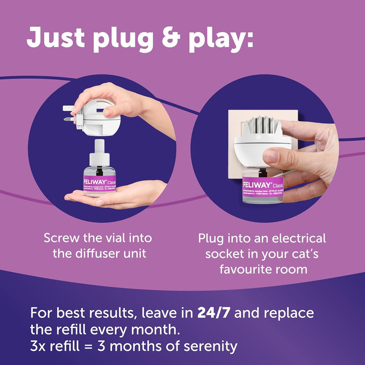 FELIWAY Classic 3 x 30 Day Cat Calming Odourless Refills for Pheromone Diffuser, 3 x 48ml - Helps Solve Common Signs of Stress in Cats & Kittens, Veterinary Recommended, Drug-free, Clinically Proven