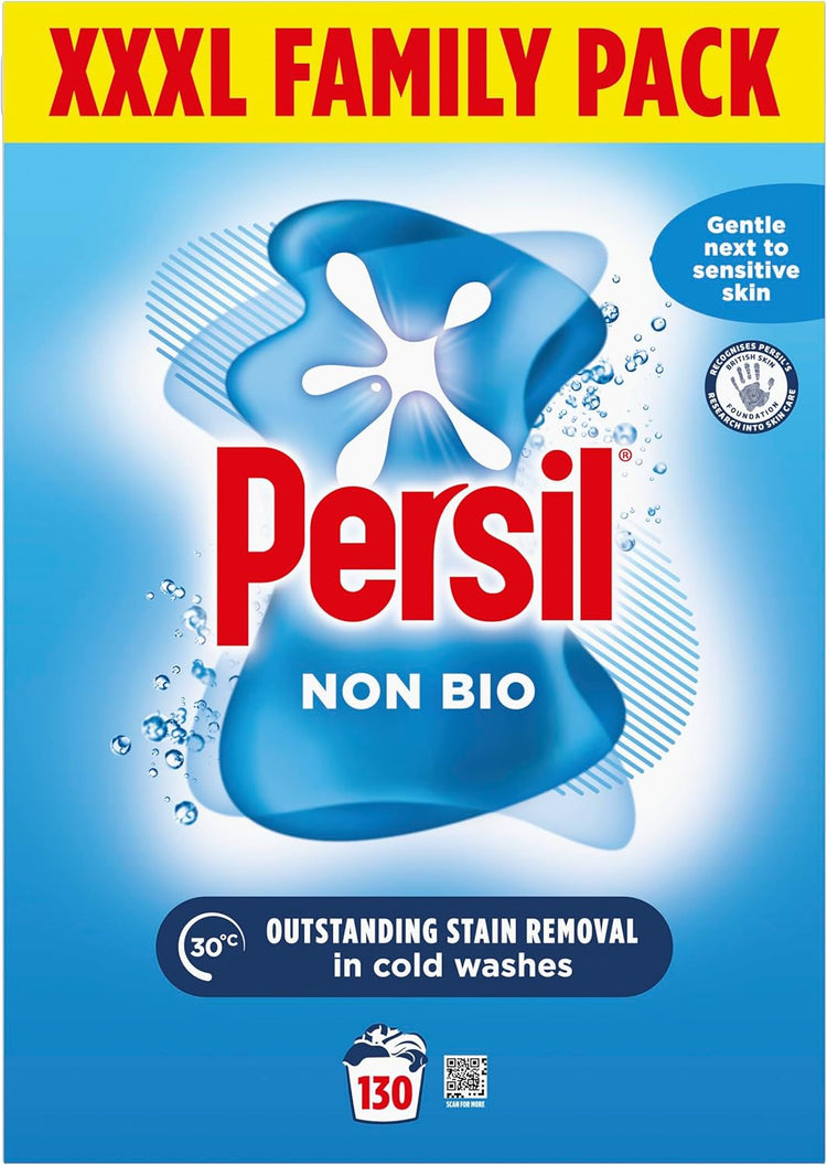 Persil Non Bio Washing Powder XXXL Family Pack 100% recyclable pack for stain removal that's gentle next to sensitive skin 130 Wash 6.5 kg