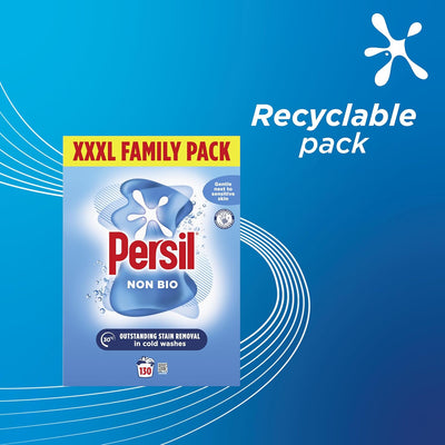 Persil Non Bio Washing Powder XXXL Family Pack 100% recyclable pack for stain removal that's gentle next to sensitive skin 130 Wash 6.5 kg