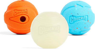 ChuckIt! Fetch Medley Gen 1 Rubber Dog Balls, The Whistler, Max Glow & Rebounce Balls for Dogs, Durable High Bounce Launcher Compatible Dog Toy, Medium, 3 Pack