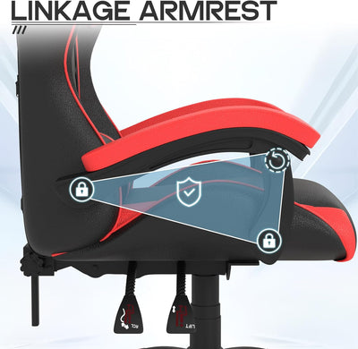 Ergonomic Gaming Chair with Adjustable Height, Reclining Feature, Headrest, and Lumbar Support for Adults (Basics, Red)