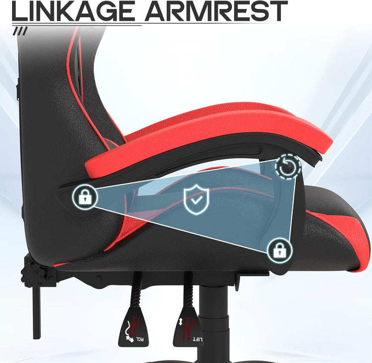 Ergonomic Gaming Chair with Adjustable Height, Reclining Feature, Headrest, and Lumbar Support for Adults (Basics, Red)