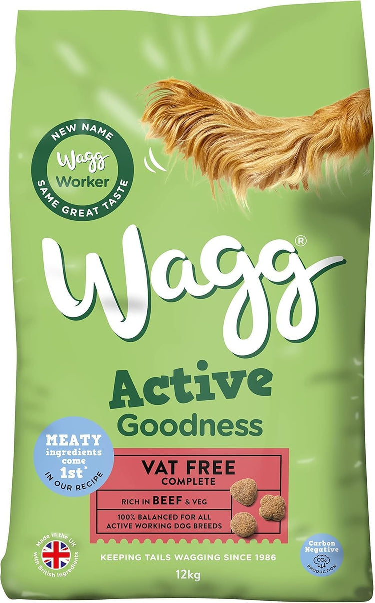Wagg Active Goodness Complete Dry Adult Dog Food Beef & Veg 12kg - For All Active Working Dog Breeds (Pack of 2)