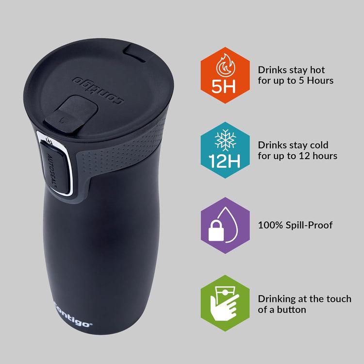 Contigo West Loop Autoseal Travel Mug, Stainless Steel Thermal Mug, Vacuum Flask, Leakproof Tumbler, Coffee Mug with BPA Easy-Clean Lid