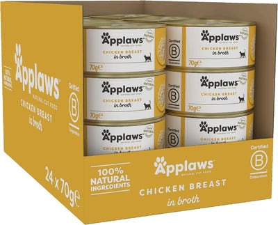 Applaws 100% Natural Wet Cat Food, Chicken Breast in Broth 70 g Tin, 24 x 70 g Tins