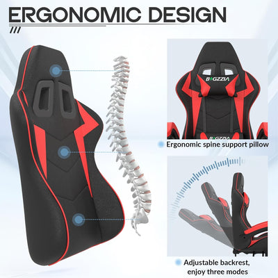 Ergonomic Gaming Chair with Adjustable Height, Reclining Feature, Headrest, and Lumbar Support for Adults (Basics, Red)