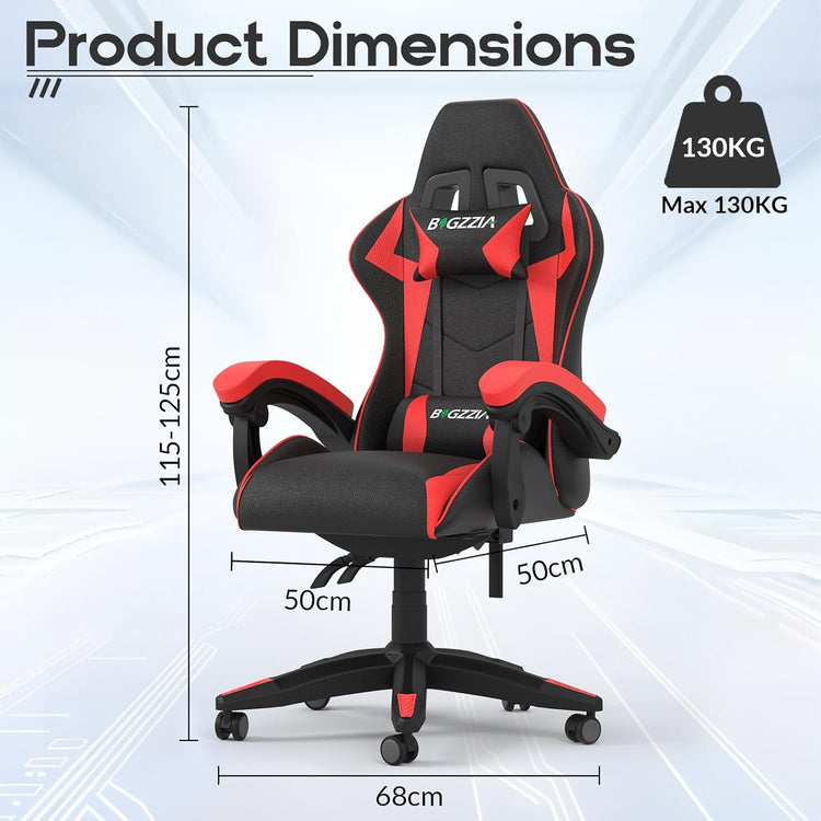 Ergonomic Gaming Chair with Adjustable Height, Reclining Feature, Headrest, and Lumbar Support for Adults (Basics, Red)
