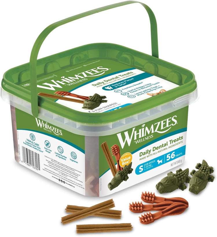 WHIMZEES By Wellness Variety Box Dental, Mixed Shapes, Size S, 56 Pieces, Natural and Grain Free Dog Chews, Dog Dental Sticks for Small Breeds, No Added Sugar