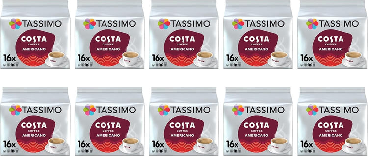 Tassimo Costa Americano Coffee Pods - 10 Packs (160 Drinks)