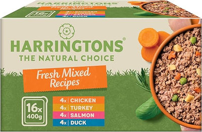 Harringtons Complete Wet Tray Grain Free Hypoallergenic Adult Dog Food Mixed Bumper Pack 16x400g - Chicken, Salmon, Turkey & Duck - Made with All Natural Ingredients, Packaging May Vary