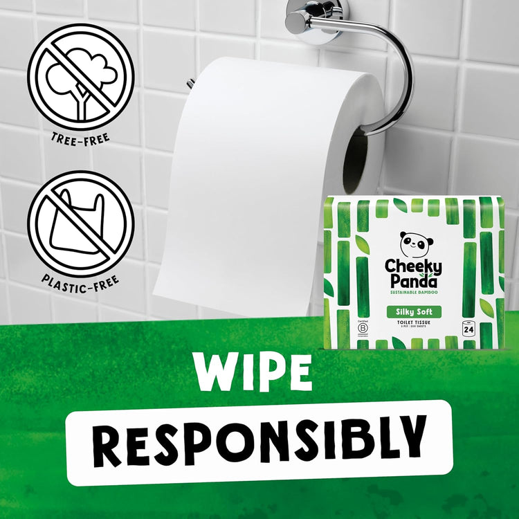 The Cheeky Panda Bamboo Toilet Rolls Bulk Buy 24 Rolls of 3 Ply Toilet Paper | Plastic Free Packaging and Sustainable Tissue Paper | White
