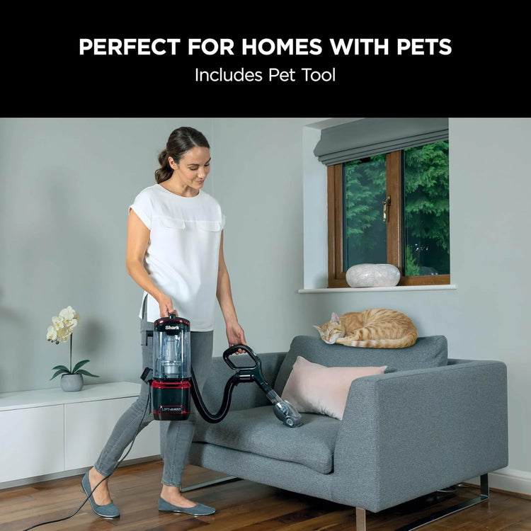 Shark Corded Upright Vacuum Cleaner 1.1L with Lift-Away Technology, Pet Model, LED Headlights, Anti-Allergen, 8m Cord, 750W, Pet, Crevice, Multi-Surface Tools, Red/Black, NV602UKT