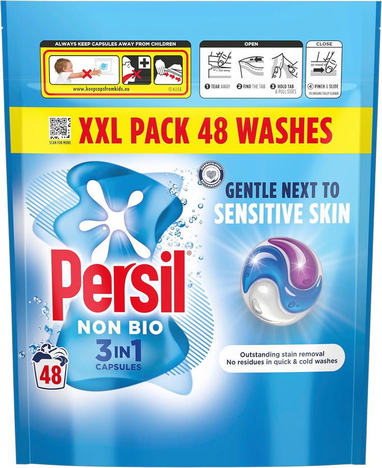 Persil Non Bio 3 in 1 Washing Capsules laundry capsules gentle next to sensitive skin for outstanding stain removal in quick & cold washes 48 washes