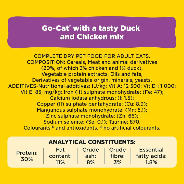 GO-CAT Adult Dry Cat Food Chicken and Duck 10kg Pack