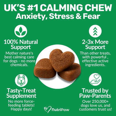 NutriPaw Calming Treats For Dogs - Reduce Stress, Fear, Separation, Barking, Hyperactivity, Reactivity, Aggression, Travel - Calm without Drowsiness dogs