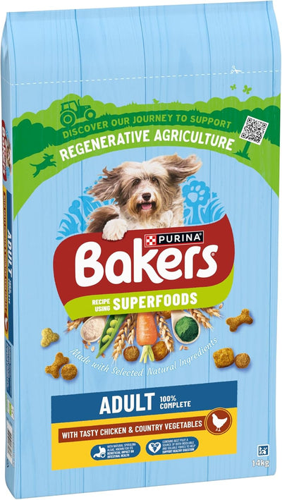 Bakers Adult Dry Dog Food Chicken and Veg 14 kg, Packaging May Vary