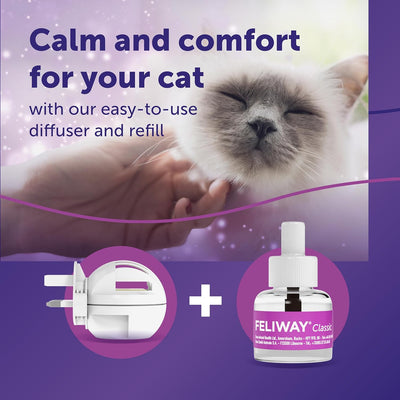 FELIWAY Classic 30 Day Cat Calming Plug In Pheromone Diffuser Starter Kit, 48ml - Helps Solve Common Signs of Stress in Cats & Kittens, Veterinary Recommended, Clinically Proven