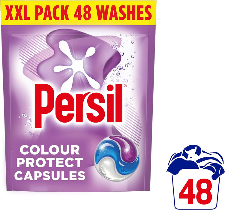 Persil Colour Protect 3 in 1 Washing Capsules keeps colours bright outstanding stain removal in quick & cold washes 48 washes