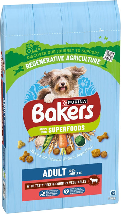 BAKERS Superfoods Adult Dry Dog Food Beef with Vegetables 14kg Pack