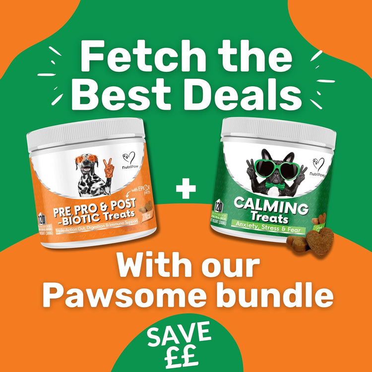 NutriPaw Calming, Probiotic Bundle - Soft Chews For Bum Scooting, Anal Glands, Gut Health, Itchy, Smelly Ears - Reduce Anxiety, Stress, Fear, Barking, Reactivity - Non-Drowsy - Great for all dogs