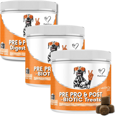 NutriPaw Pre, Pro & Postbiotic Treats For Dogs - Gut & Digestive Health, Sensitive Tums, Anal Glands & Bum Scooting, Loose Stools, Waxy, Smelly & Itchy Ears, Digestive Enzymes
