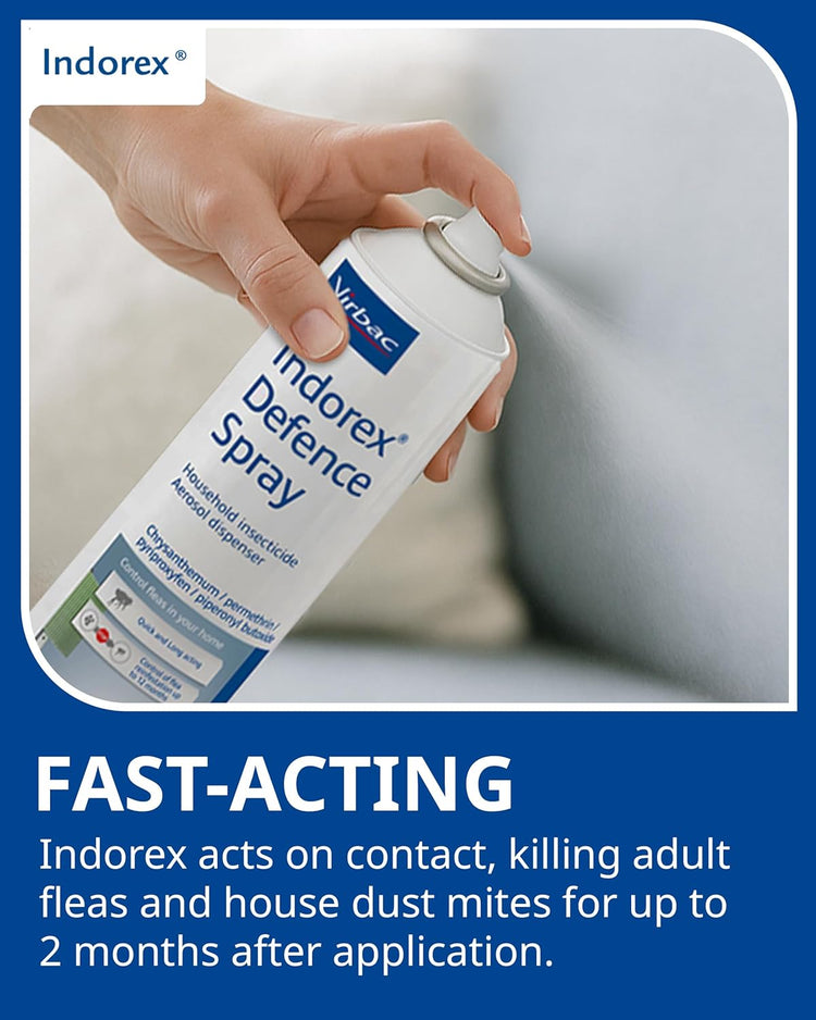 Indorex Defence Household Flea Spray | Protect Home from Fleas & House Dust Mites | Long-Lasting Protection for Up to 12 Months | 500ml Can