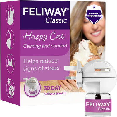 FELIWAY Classic 30 Day Cat Calming Plug In Pheromone Diffuser Starter Kit, 48ml - Helps Solve Common Signs of Stress in Cats & Kittens, Veterinary Recommended, Clinically Proven