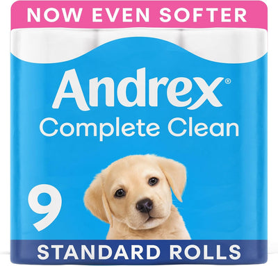 Andrex Complete Clean Toilet Roll 9 Rolls (Previously Andrex Classic Clean Toilet Tissue) Unbeatable Toilet Paper with Unique 3D Wave, FSC Certified