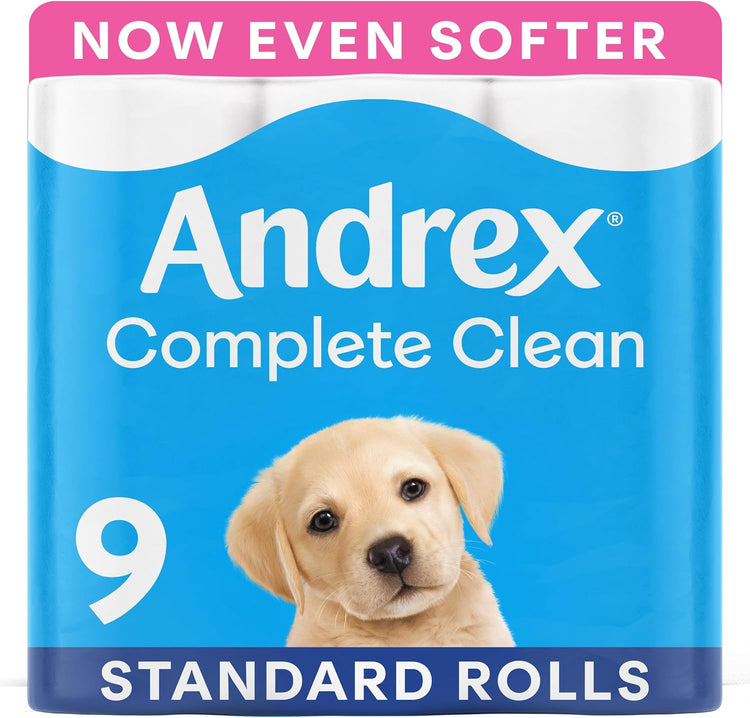 Andrex Complete Clean Toilet Roll 9 Rolls (Previously Andrex Classic Clean Toilet Tissue) Unbeatable Toilet Paper with Unique 3D Wave, FSC Certified