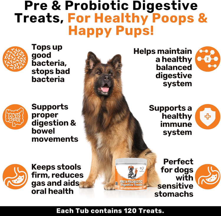 NutriPaw Pre, Pro & Postbiotic Treats For Dogs - Gut & Digestive Health, Sensitive Tums, Anal Glands & Bum Scooting, Loose Stools, Waxy, Smelly & Itchy Ears, Digestive Enzymes